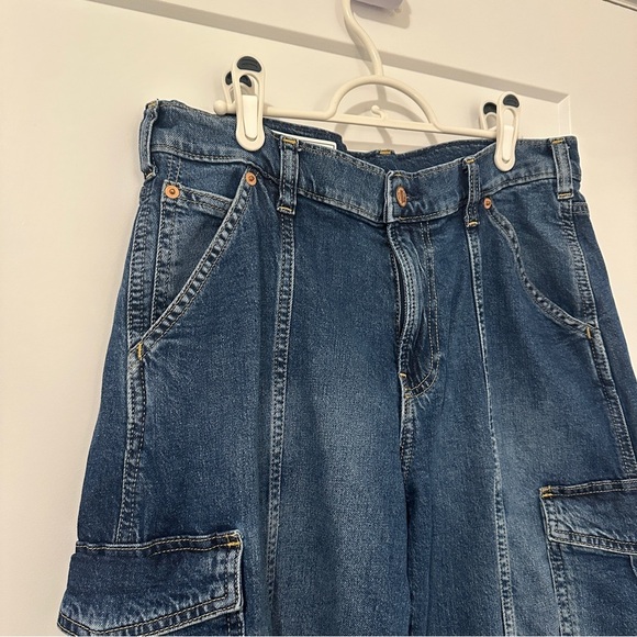 Gap ‘90’s Loose Fit Cargo Mid Rise Blue Denim Jeans Waist 30 Petite Women’s - Picture 5 of 13